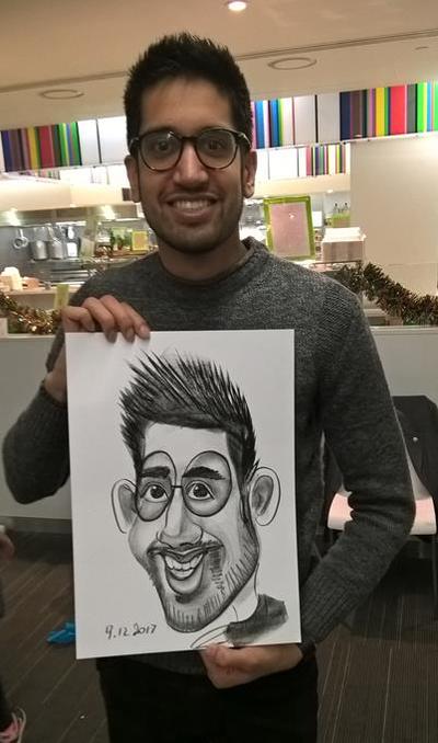caricaturist draws spiky hair