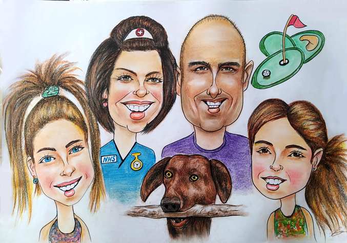 family caricature from photo
